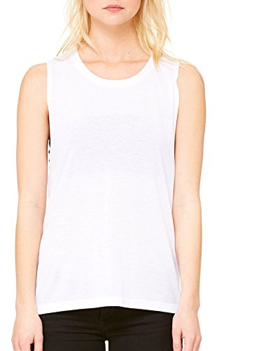 BELLA+CANVAS Ladies' Flowy Scoop Muscle Tank, Wht, XX-Large