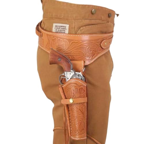.22 Cal Western Gun Holster with Belt Buff Full Grain Leather Cowboy Holster Fits Heritage Rough Rider Ruger Wrangler 4 to 6.5 Barrel Right Hand