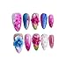 Handmade Press on Nails Medium Almond Arylice Nails - Luxury 3D Flower and Droplet Designs Gradient Fake Nails Full Cover Thick and Muti-Layer Gel False Nails for Women Nail Art Accessories（M)