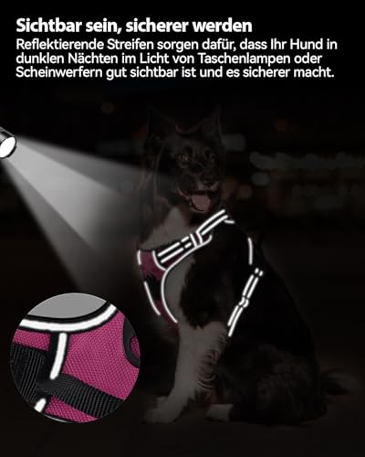 Joytale Hundegeschirr mittelgroße Hunde, reflektierendes Geschirr Hund,luftdurchlässige Hundegeschirr, verstellbares Brustgeschirr mit Griff beim Führen und Training, Rosa, M