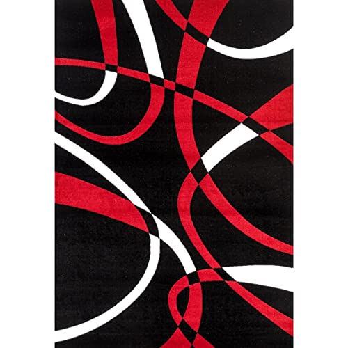 2305 Geometric Abstract Red Black 8x10 Area Rugs for Living Room