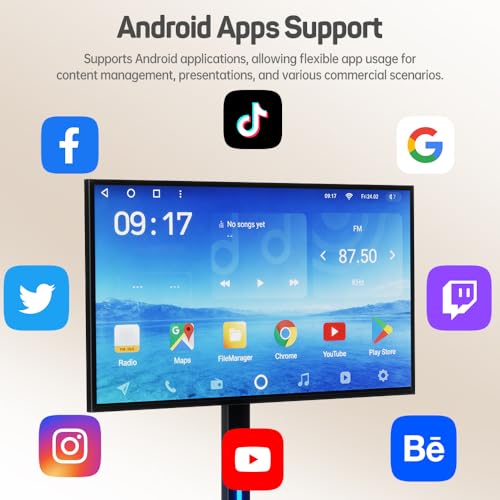 Image of 32 Inch Digital Signage Display on Wheels, Portable LCD Touch Digital Kiosk with Adjustable Rolling Stand, Phone App Control Android 14 Advertising Display Poster, Auto Media Player, HDMI /USB