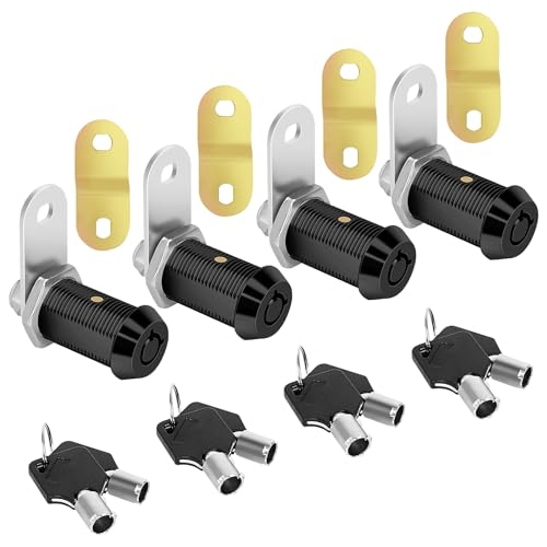 Image of Cam Lock with Keys RV Compartment Lock Keyed Alike Black Finish, 1-1 /8 inch RV Compartment, Camper, Trailer, Vending Machine Replacement Set with 8 Keys, Chrome Finish(4, Black 1-1 /8 Inch)