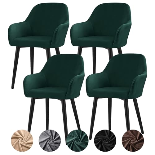 Alishomtll Stretch Samt Stuhlhussen 4er Set Universal Sesselbezug Stuhlbezug mit Armlehnen Abnehmbare Waschbar Esszimmerstühle Bezug für Küche Esszimmer Bankett Hochzeit Party (Grün, 4 Stück)