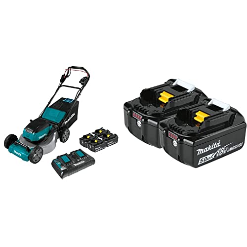 Makita XML06PT1 36V (18V X2) LXT Brushless 18´´ Self-Propelled Commercial Lawn Mower Kit w/ 4 Batteries (5.0Ah) & BL1850B-2 18V LXT Li-Ion 5.0Ah Battery, 2/pk (Total of Six 5.0Ah Batteries Included)