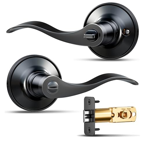 Veise Door Handle Privacy Door Levers, Wave Style Interior Door Knobs for Bedroom and Bathroom, Keyless Reversible Lever Handles for Left/Right Handed Doors, Matte Black Matte Black 1