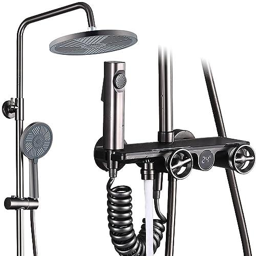 Douche cascade en laiton gris pour une salle de bain familiale moderne et relaxante