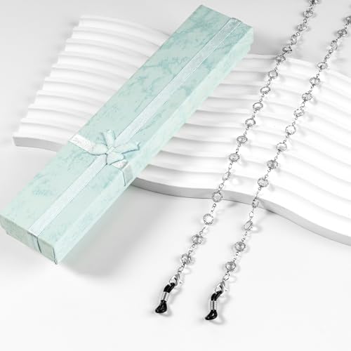 BILIONE Crystal Beaded Eyeglasses Chain for Women and Girls, Eye Glasses Holders Around Neck, Sunglass Holder Strap, Silver - Thumbnail 7