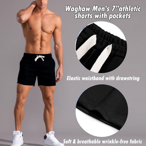 Image of Men 5.5 /7 Inch Cotton Sweat Shorts Men Cotton Workout Short with Pockets
