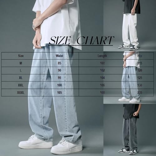 Mens Baggy Jeans Relaxed Loose Fit Wide Leg Denim Pants Casual Stretch Trousers Streetwear3