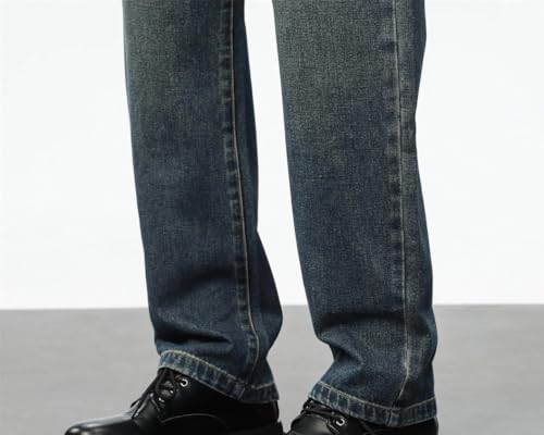Men's Curved Jeans Mid-Rise Zippered Vintage Jeans Loose Wide-Leg Pants4