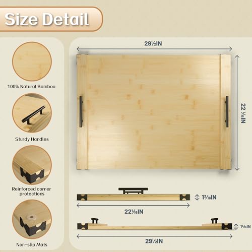 Noodle Board Stove Cover for Gas Stovetop, Bamboo Stove Top Covers for Electric Stove and Gas Burners with Handles Kitchen Sink Cover for Counter Space Decorative Serving Tray Natural (29.53"x22.05") by MHXW SXPN - Image 2