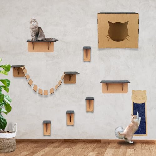 Mondo Box Kit Playground Para Gato 10 Peças Ponte Nicho Degrau Prateleira Carpete Arranhador Vertica