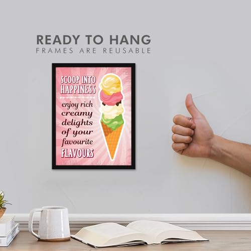 Image of Chaka Chaundh - Ice cream wall art poster frame Sweets Mithai shop and confectionery store wall art framed quotes decor item - Restaurant cafe food Deserts poster frame decoration items - 14 X 11 inches