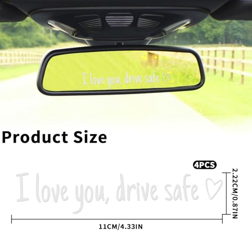 Image of 4X I Love You Drive Safe Mirror Sticker, Cute Car Stickers for Women, Valentine's Day Gift for Her, Drive Safe Car Decals for Rearview Mirror (Silver)