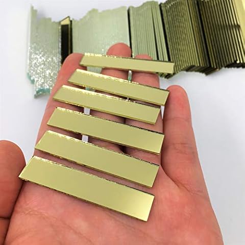 NUO RUI Rectangular 3/8" x 2" Mirror Mosaic Tiles Gold Colored Craft Mirror Pieces (Pack of 100） Cover