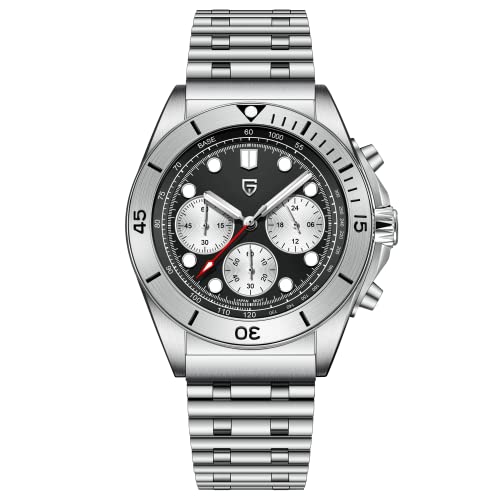 HaiQin Pagani Design Men's Professional Chronograph Japan Quartz Movement Synthetic Sapphire Roller Ball Stainless Steel Bracelet 100M Waterproof Casual Fashion Sports Watch