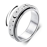 Diamday Anti-Angst Spinner Ringe Fidget Band Ringe für Stress Angstlinderung für Damen Herren Edelstahl Roller Ringe Stress Ringe Drehbarer Ringe Angst Ringe Mondstern Sand Blast Finish Silber 57