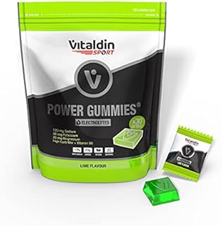 VITALDIN SPORT Power Gummies Electrolytes  Electrolyte Replacement  120 mg Sodium, 90 mg Potassium, 20 mg Magnesium per serving + Vitamin B6  30 Chewable Gummy Bites  Lime Flavour  Vegan