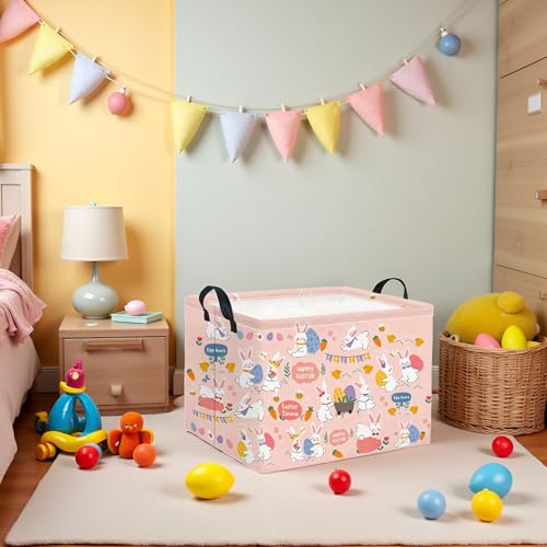 Image of Rectangular Easter Basket Easter Basket for Kids Baby Storage Basket Cute Toy Storage Bin Organizer Shelf Book Basket Easter Room Decor(Pink Purple Easter)