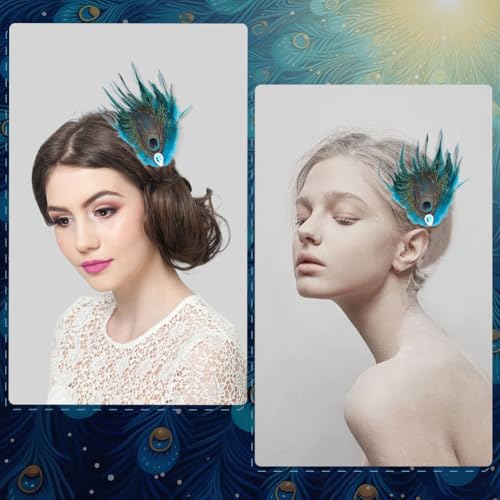 2 Piezas Pinza para Cabello con Plumas de Pavo Real miniatura 5