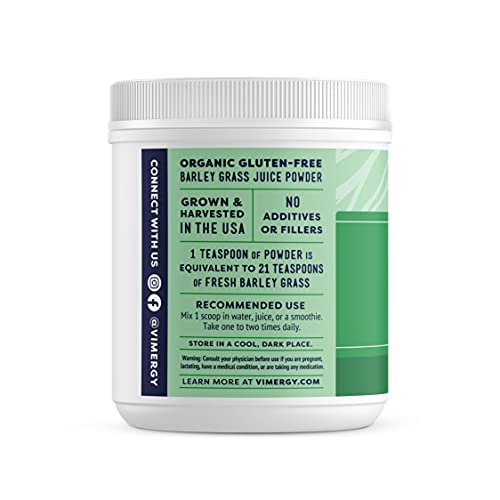 Vimergy USDA Organic Barley Grass Juice Powder, 248 Servings – Super Greens Powder Contains Iron, Vitamin C & Vitamin E – Non-GMO, Gluten-Free, Soy-Free, Vegan & Paleo – Daily Greens Booster (250g X4)