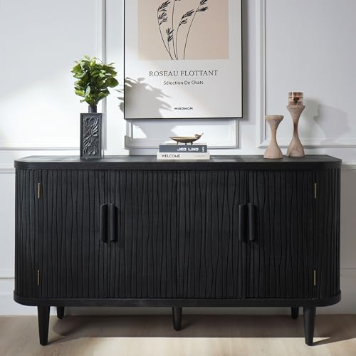 Wekuku Modern 4-Door Accent Buffet Cabinet with Adjustable Shelves, Stylish Black Finish for Living Room, Dining Room, Or Home Office â€“ Perfect Storage Solution (4 Doors + 1 Shelves)