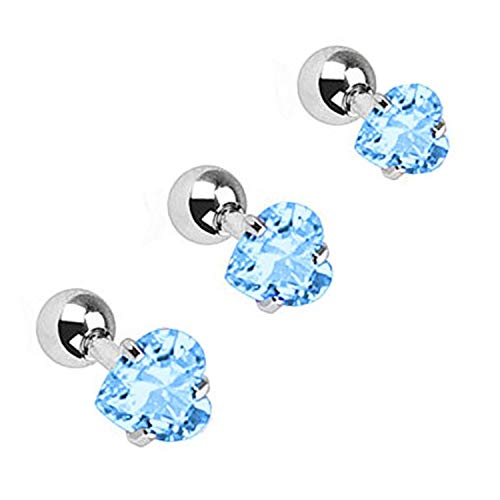 BodyJ4You 16 Gauge Heart Crystal Cartilage Tragus Barbell Set of 3