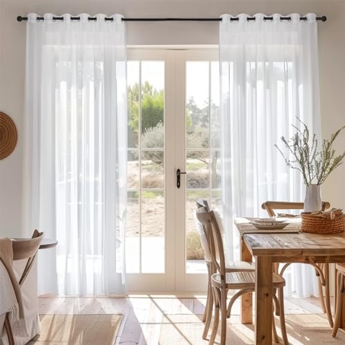 NAKIHOUSE Voile Curtain, 2 Panels Net Curtains for Windows 84 Drop, Elegant Eyelet Top Sheer Curtains, Light Filtering White Voile Curtains for Living Room, Breathable & Graceful Window Drapes