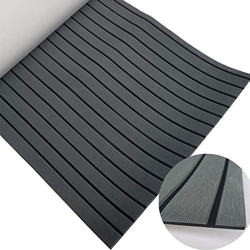 yuanjiasheng EVA Faux Teak Decking Sheet for Boat Yacht Non-Slip and Self-Adhesive Boat Flooring Pad 94.5"× 35.4" Bevel Edges (Dark Gray with Black Lines)