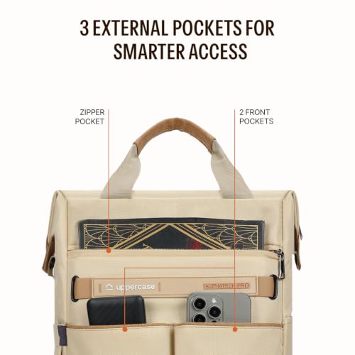 Image of uppercase Dune Alphatech Padded 15.6 inch Laptop & iPad Compartment Professional Backpack for Men & Women - Tote & Backpack Carry, Waterproof Work Business Backpack for College Work Daily -Beige