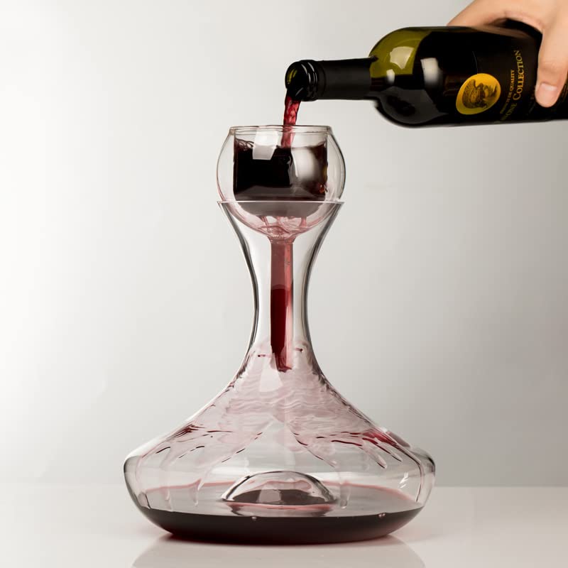Decanter Per Vino Rosso A Forma Di Arpa - Vetro Cristallo Senza Piombo, 1500 Ml, Design Nero Per Degustazione Cieca