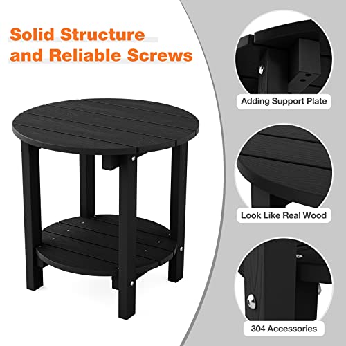 Yefu Adirondack Side Table, Double Outdoor Side Table, Poly Lumber End Table, Weather Resistant For Indoor, Patio, Pool, Porch, Backyard-Black #TOP3
