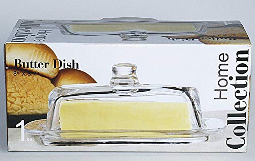 Bezrat Glass Butter Dish With Lid - Elegant Slim Tidy Cover With Handle - Crystal Clear Rectangular 2 Piece Design #TOP4