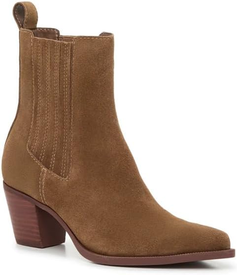 Women's Ankle Boots Pointed Toe Chunky Block Heel Western Booties Fashion Comfort Slip On Elastic Chelsea Booties