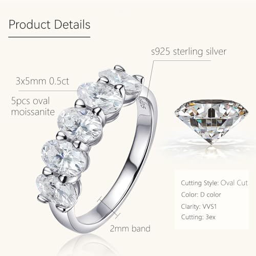 Moissanite Rings for Women, 2.5ct Oval Cut 5 Stone Engagement Ring with GRA s925 Sterling Silver Moissanite Half Eternity Band Wedding Ring2