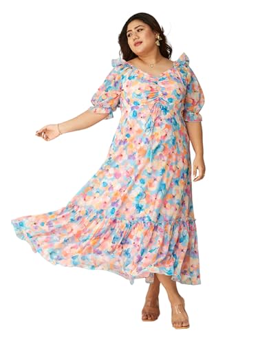 Image of Miss Chase A+ Women's V-Neck Three-Quarter Sleeve Floral Wrap Chiffon Midi Dress