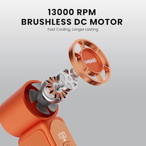 Image of SAL-TF-05 Mini Portable Fan with 13000 RPM Brushless Motor, 5 Speed Adjustment, Rechargeable USB Fan, Compact Handheld Cooling Fan for Travel, Office, Makeup & Outdoor Use (Orange)