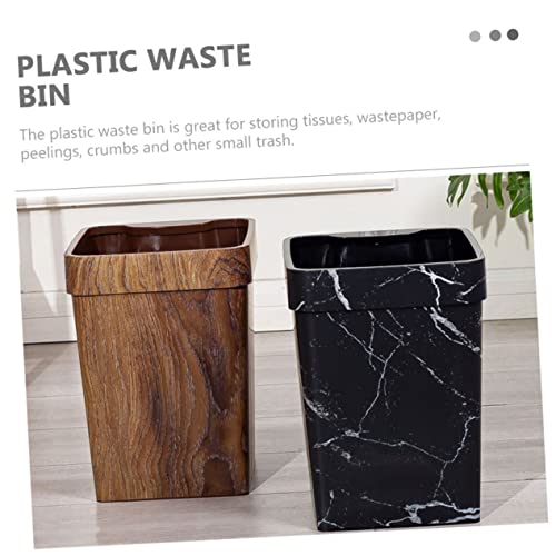 Caneca de basura rectangular de plástico con diseño madera miniatura 7