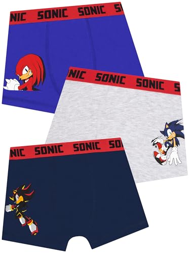 Sonic The Hedgehog Lot de 3 Boxers Garçon, sous-Vêtements Enfant avec Sonic, Knuckles et Shadow, Slip et Caleçon Garçon 5-6 Ans