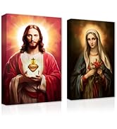 CXHOSTENT Christ Jesus And Virgin Mary Canvas Wall Art 2 Piece Sacred Heart Jesus And The Virgin ...