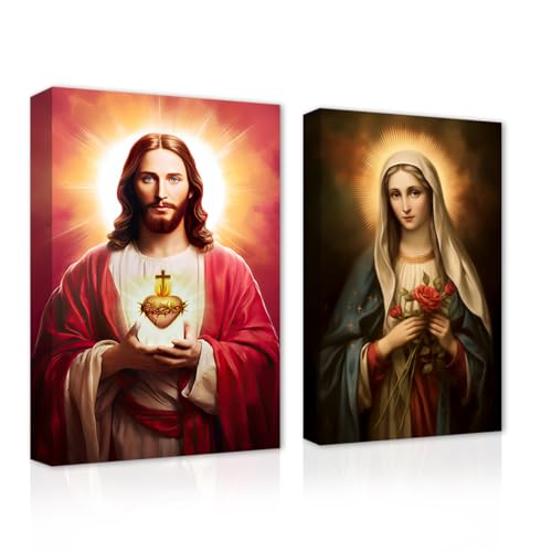 Cristo Jesús y Virgen María juego de láminas devocionales para regalo de bautizo y boda