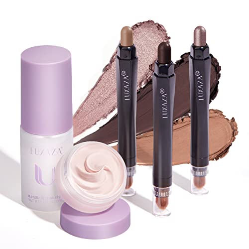 Luxaza 3Pcs Eyeshadow Stick, Matte And Shimmer Eye Shadow Stick Pencil With Eyeshadow Primer And Setting Spray ,3-In-1 Eye Makeup Kit-Waterproof #TOP7