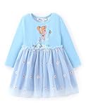 Disney Princess Cinderella Toddler Girl Dress Floral Tulle with Embroidery Long Sleeve Clothes A Line Casual Double-Layer Fall Dresses Blue 5-6 Years