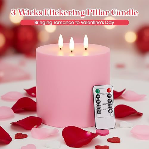 Image of Retisee 1 Pack Pink Extra Large Flameless Candles 6 inchx6 inch Remote Control
