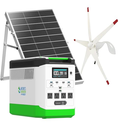 Nature's Generator Lithium 1800 Gold WE:1800W Solar & Wind Powered Nature's Generator Lithium+100W Solar Panel with 50ft cable+Wind Turbine with Adapter