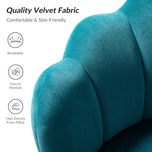 Image of HULALA HOME Modern Velvet Accent Chair with Shell Shaped Back, Cute Living Room Bedroom Armchair Sofa Chair with Gold Legs, Comfy Upholstered Vanity Chair for Makeup Room, Blue