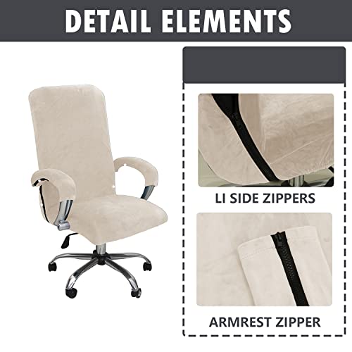Bestenrose Velvet Office Chair Cover Stretch Computer Desk Armchair Cover Slipcover Replacement Washable Rotating Universal Chair Covers with Arm Cover (Beige - Image 3