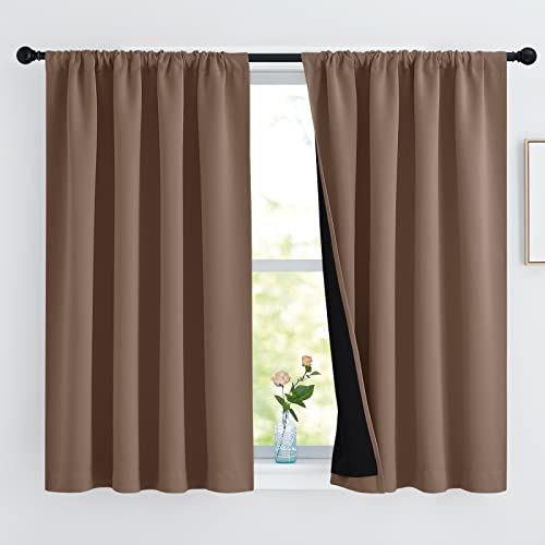 NICETOWN Bedroom Full Blackout Curtain Panels, Super Thick Insulated Window Covers, Keeping Out Cold Air and Heat 100% Blackout Blinds with Black Line