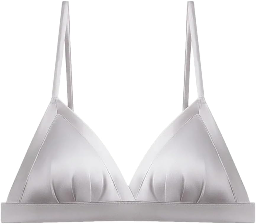 Women's Silk Bra 3/4 Cups Everyday Wear Thin Bra Lining Wire Free Solid Underwear